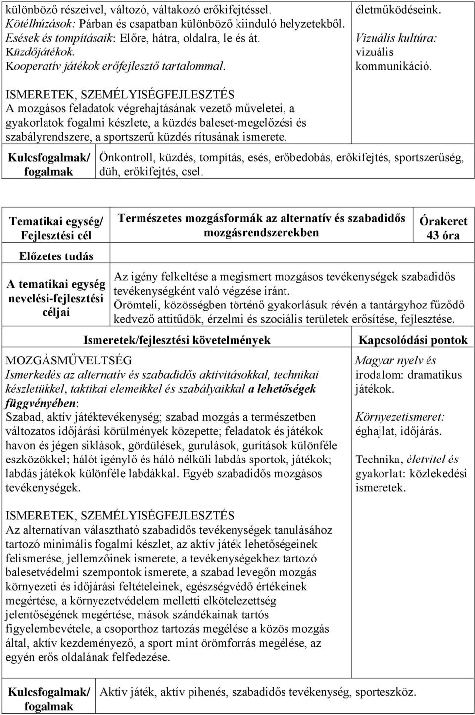 A mozgásos feladatok végrehajtásának vezető műveletei, a gyakorlatok fogalmi készlete, a küzdés baleset-megelőzési és szabályrendszere, a sportszerű küzdés rítusának ismerete.