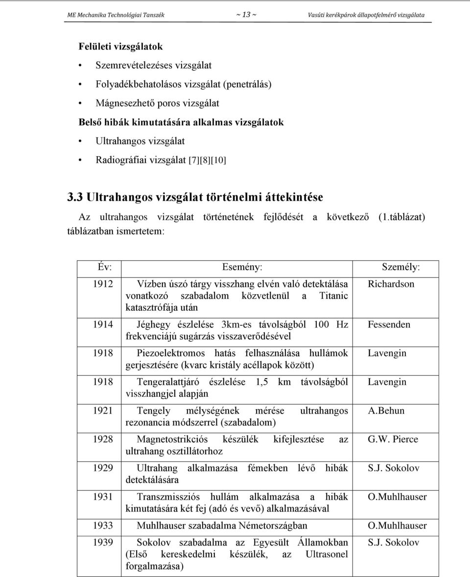 3 Ultrahangos vizsgálat történelmi áttekintése Az ultrahangos vizsgálat történetének fejlődését a következő (1.