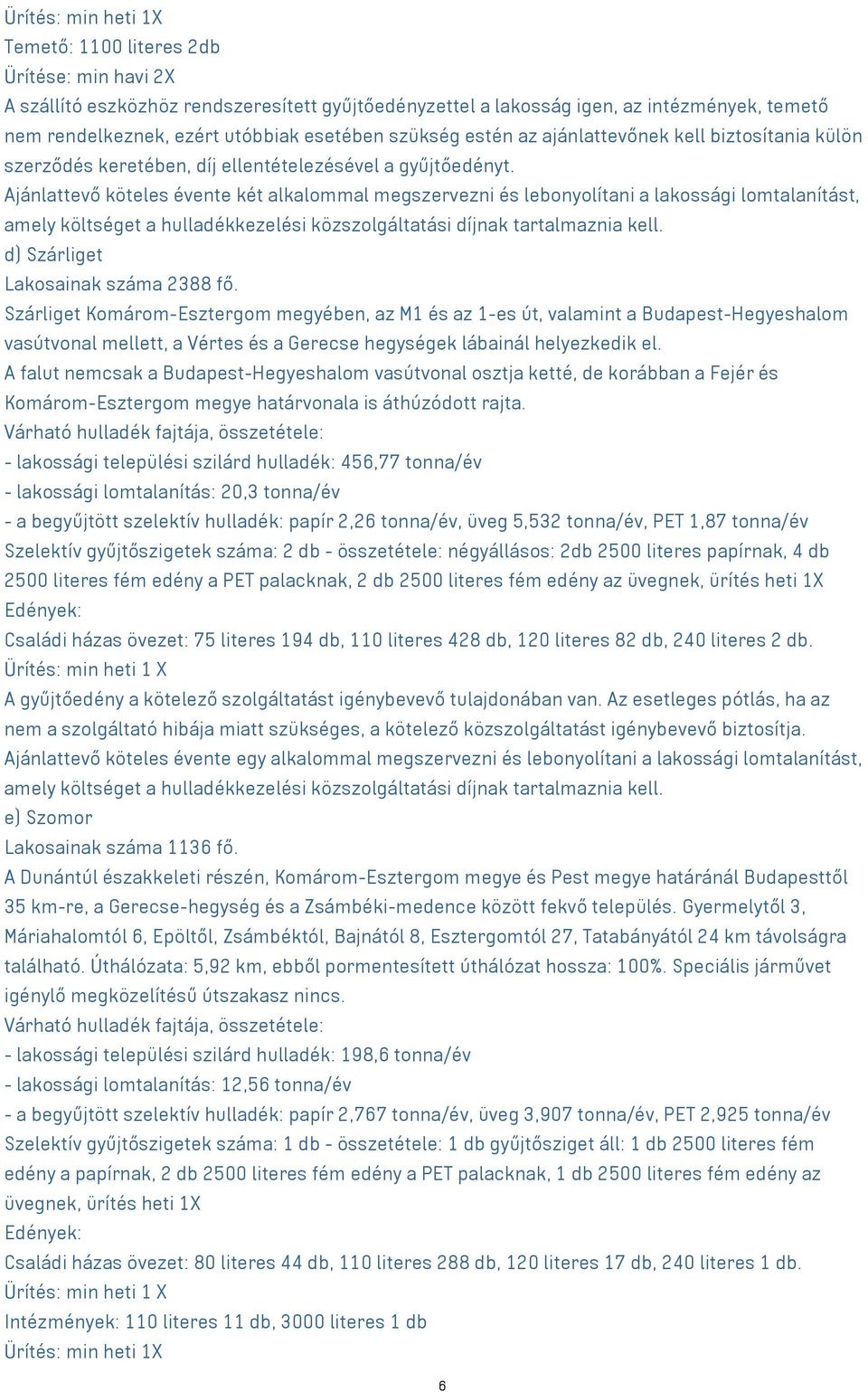 Ajánlattevő köteles évente két alkalommal megszervezni és lebonyolítani a lakossági lomtalanítást, amely költséget a hulladékkezelési közszolgáltatási díjnak tartalmaznia kell.