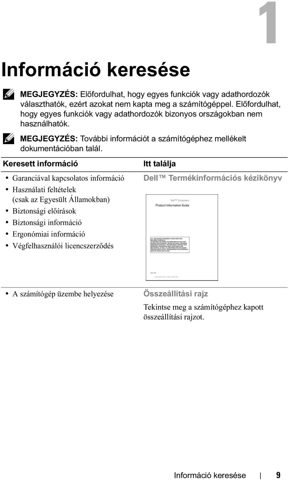 Keresett információ Garanciával kapcsolatos információ Használati feltételek (csak az Egyesült Államokban) Biztonsági előírások Biztonsági információ Ergonómiai információ