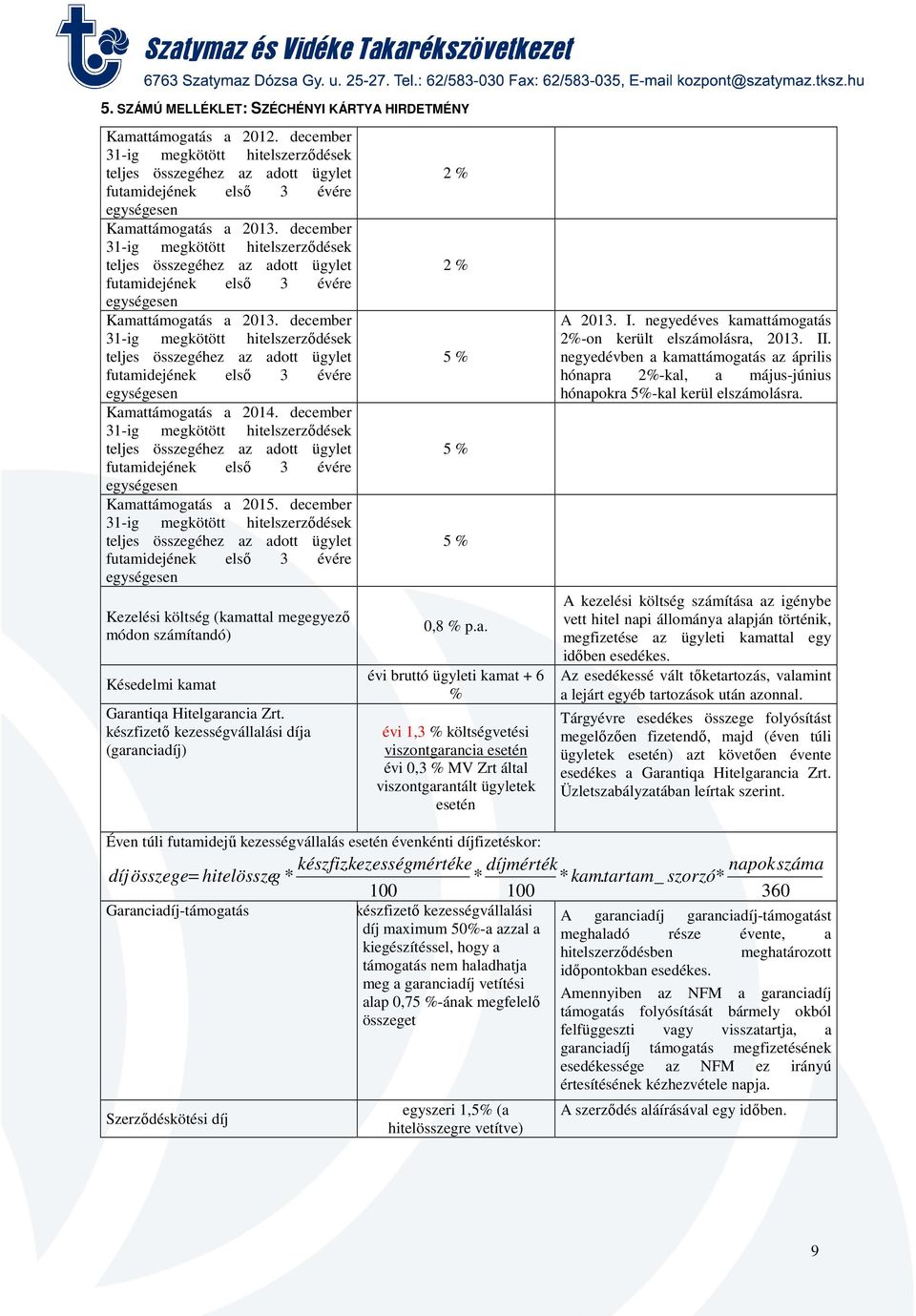 I. negyedéves kamattámogatás 2%-on került elszámolásra, 2013. II. negyedévben a kamattámogatás az április hónapra 2%-kal, a május-június hónapokra 5%-kal kerül elszámolásra.