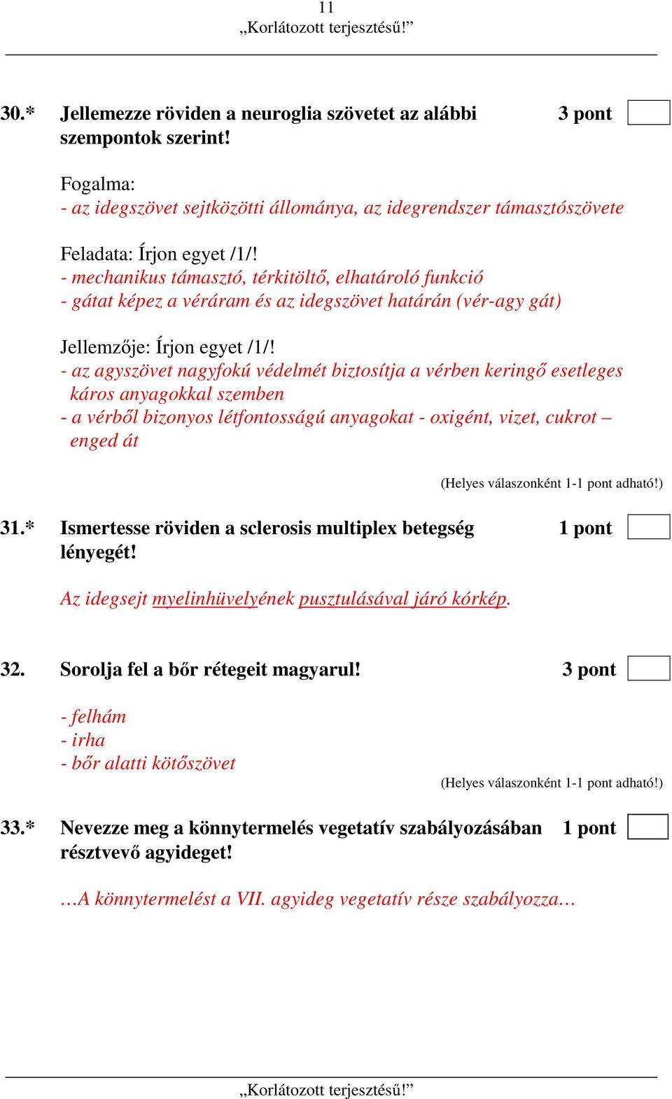 - az agyszövet nagyfokú védelmét biztosítja a vérben keringő esetleges káros anyagokkal szemben - a vérből bizonyos létfontosságú anyagokat - oxigént, vizet, cukrot enged át 31.