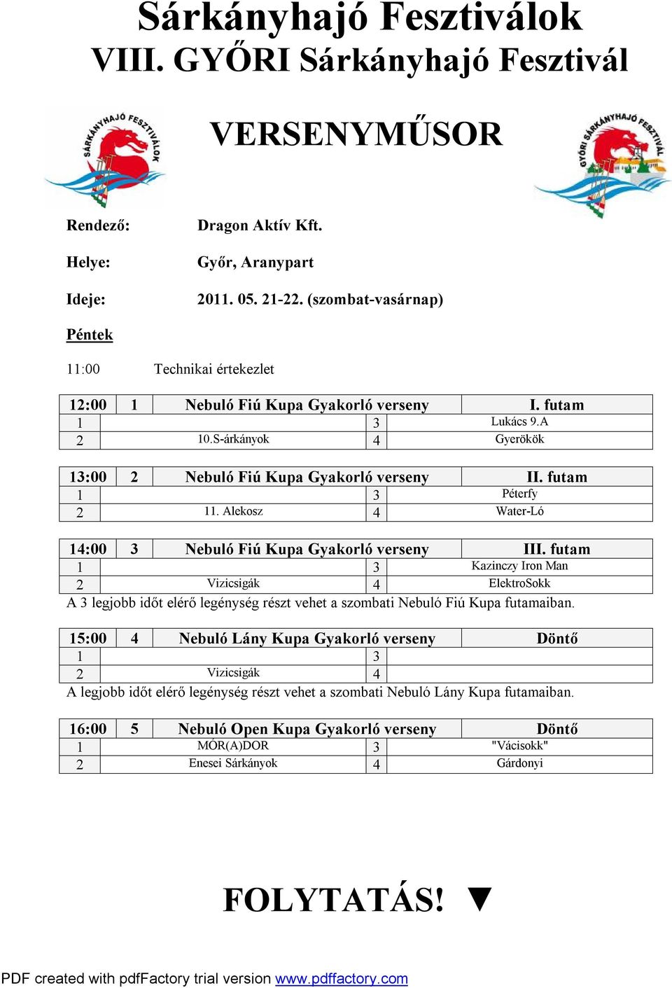 futam Péterfy 2 11. Alekosz 4 Water-Ló 14:00 3 Nebuló Fiú Kupa Gyakorló verseny III.