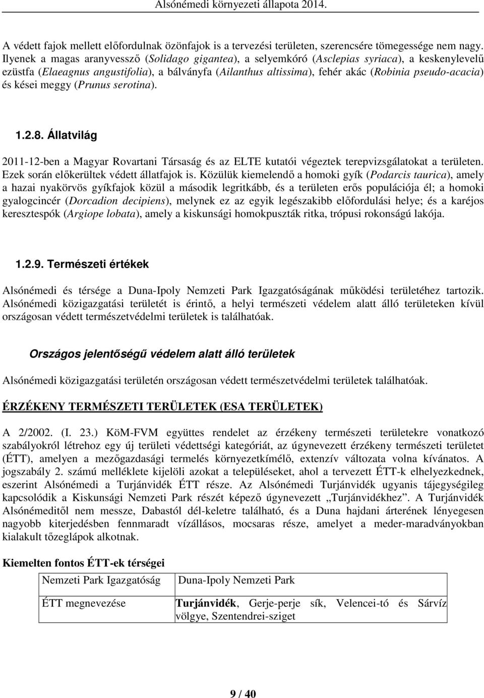 pseudo-acacia) és kései meggy (Prunus serotina). 1.2.8. Állatvilág 2011-12-ben a Magyar Rovartani Társaság és az ELTE kutatói végeztek terepvizsgálatokat a területen.