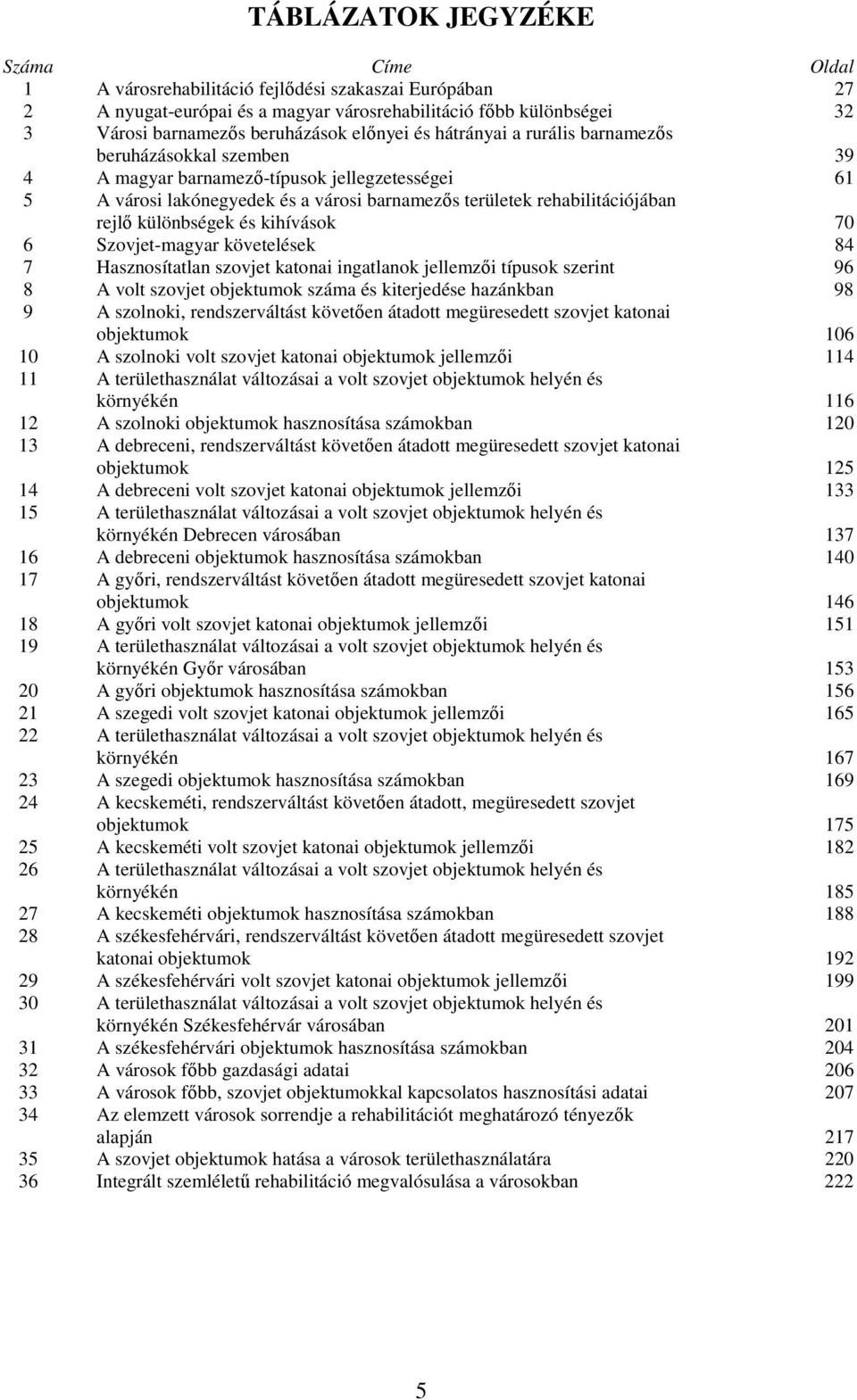 különbségek és kihívások 70 6 Szovjet-magyar követelések 84 7 Hasznosítatlan szovjet katonai ingatlanok jellemzői típusok szerint 96 8 A volt szovjet objektumok száma és kiterjedése hazánkban 98 9 A