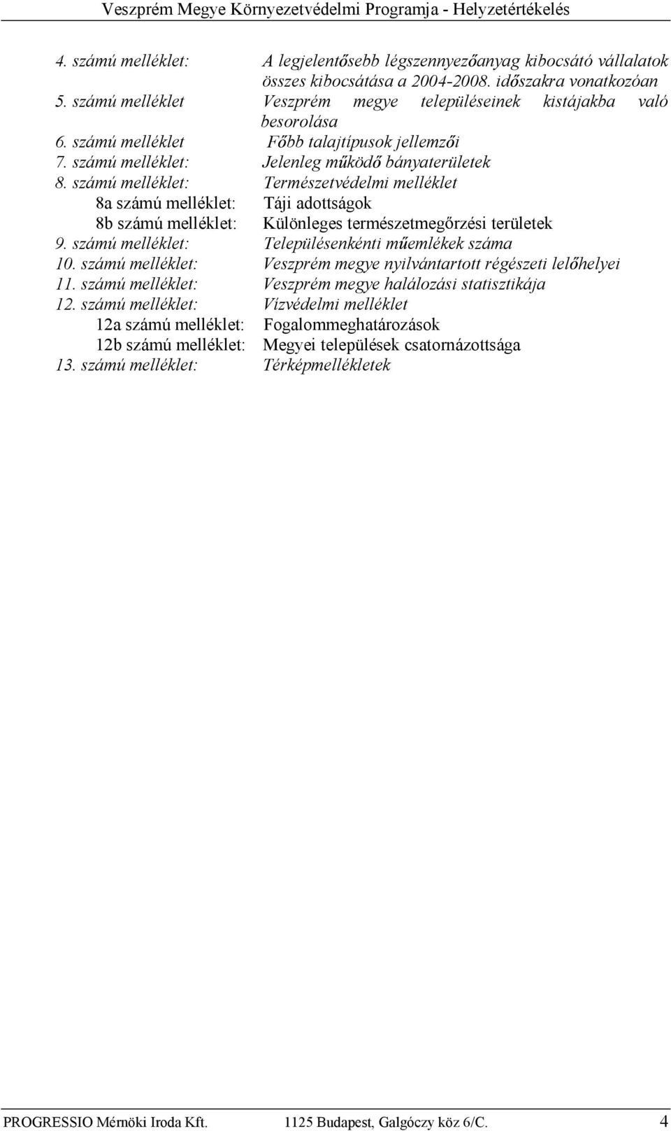 számú melléklet: Természetvédelmi melléklet 8a számú melléklet: Táji adottságok 8b számú melléklet: Különlegestermészetmeg rzési területek 9. számú melléklet: Településenkénti m emlékek száma 10.