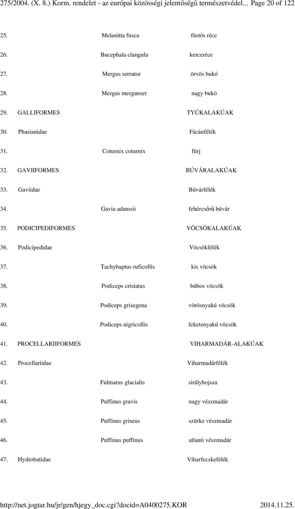 PODICIPEDIFORMES VÖCSÖKALAKÚAK 36. Podicipedidae Vöcsökfélék 37. Tachybaptus ruficollis kis vöcsök 38. Podiceps cristatus búbos vöcsök 39. Podiceps grisegena vörösnyakú vöcsök 40.