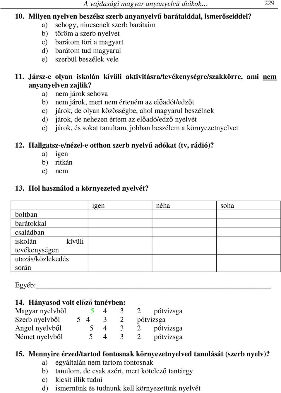 Jársz-e olyan iskolán kívüli aktivitásra/tevékenységre/szakkörre, ami nem anyanyelven zajlik?