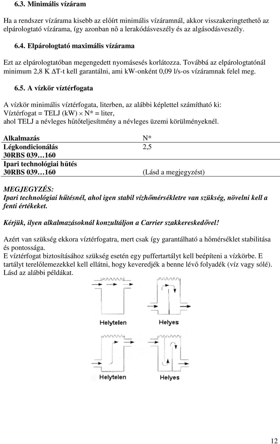 Továbbá az elpárologtatónál minimum 2,8 K T-t kell garantálni, ami kw-onként 0,09 l/s-os vízáramnak felel meg. 6.5.