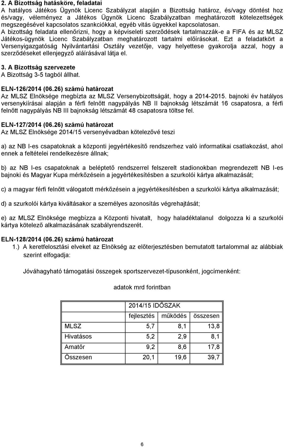 A bizottság feladata ellenőrizni, hogy a képviseleti szerződések tartalmazzák-e a FIFA és az MLSZ Játékos-ügynök Licenc Szabályzatban meghatározott tartalmi előírásokat.