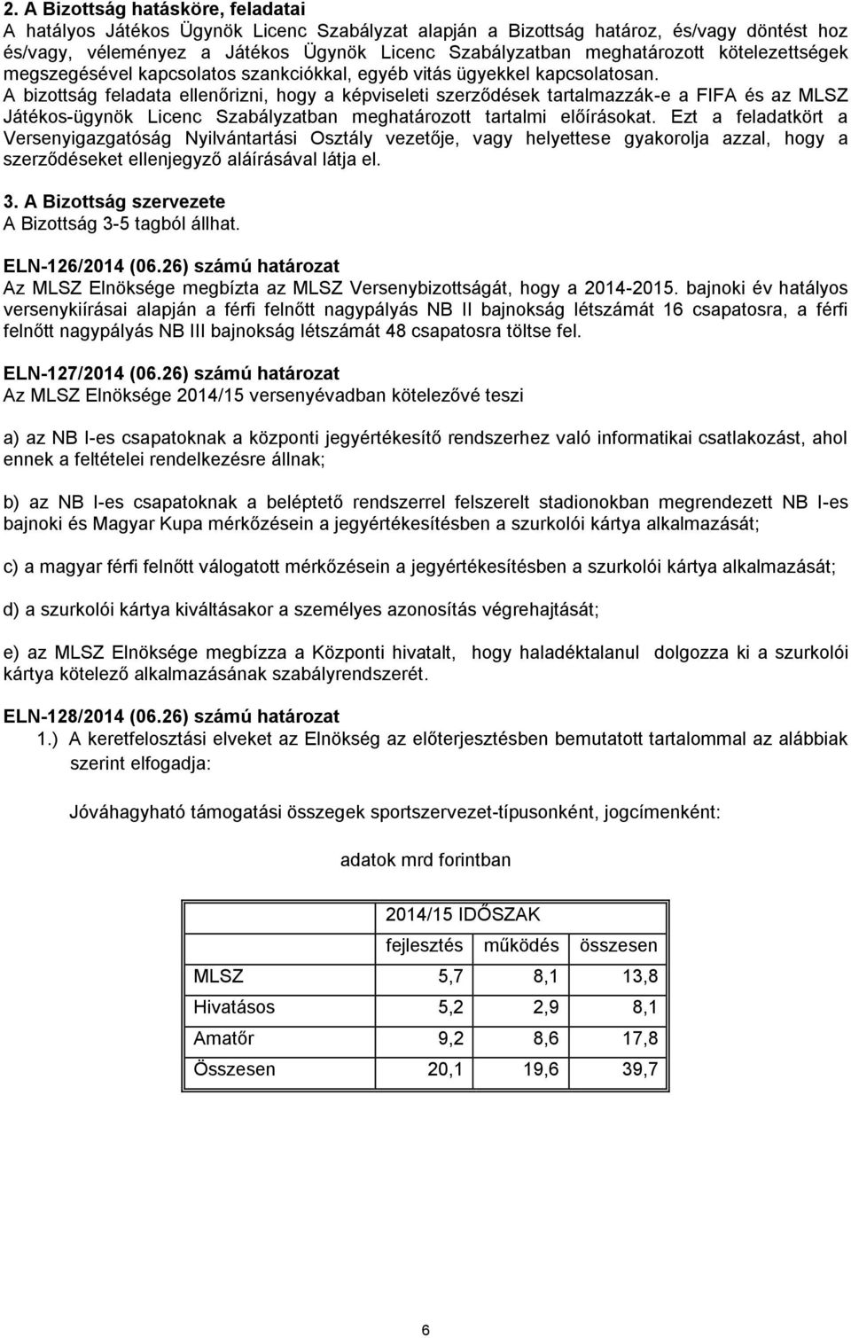 A bizottság feladata ellenőrizni, hogy a képviseleti szerződések tartalmazzák-e a FIFA és az MLSZ Játékos-ügynök Licenc Szabályzatban meghatározott tartalmi előírásokat.