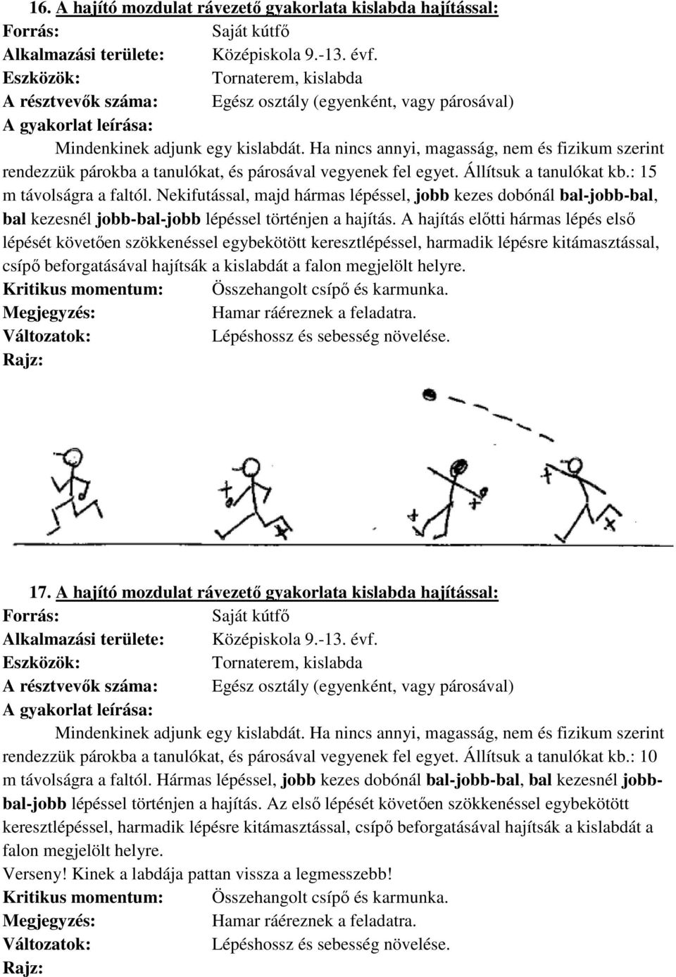 Ha nincs annyi, magasság, nem és fizikum szerint rendezzük párokba a tanulókat, és párosával vegyenek fel egyet. Állítsuk a tanulókat kb.: 15 m távolságra a faltól.