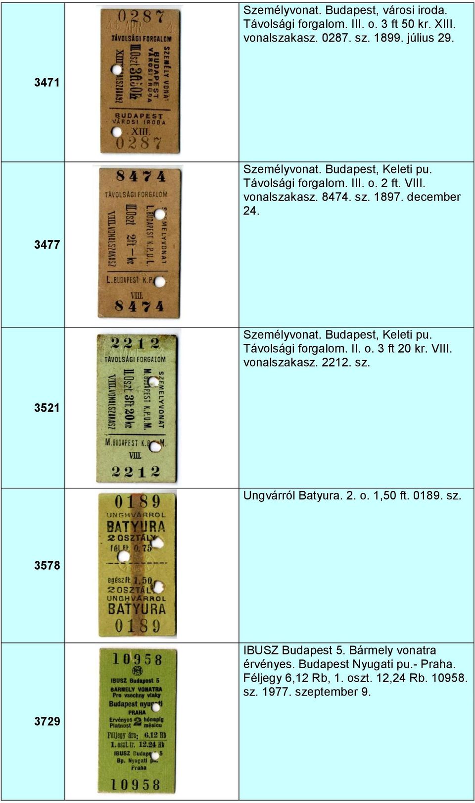 3477 Személyvonat. Budapest, Keleti pu. Távolsági forgalom. II. o. 3 ft 20 kr. VIII. vonalszakasz. 2212. sz. 3521 Ungvárról Batyura. 2. o. 1,50 ft.