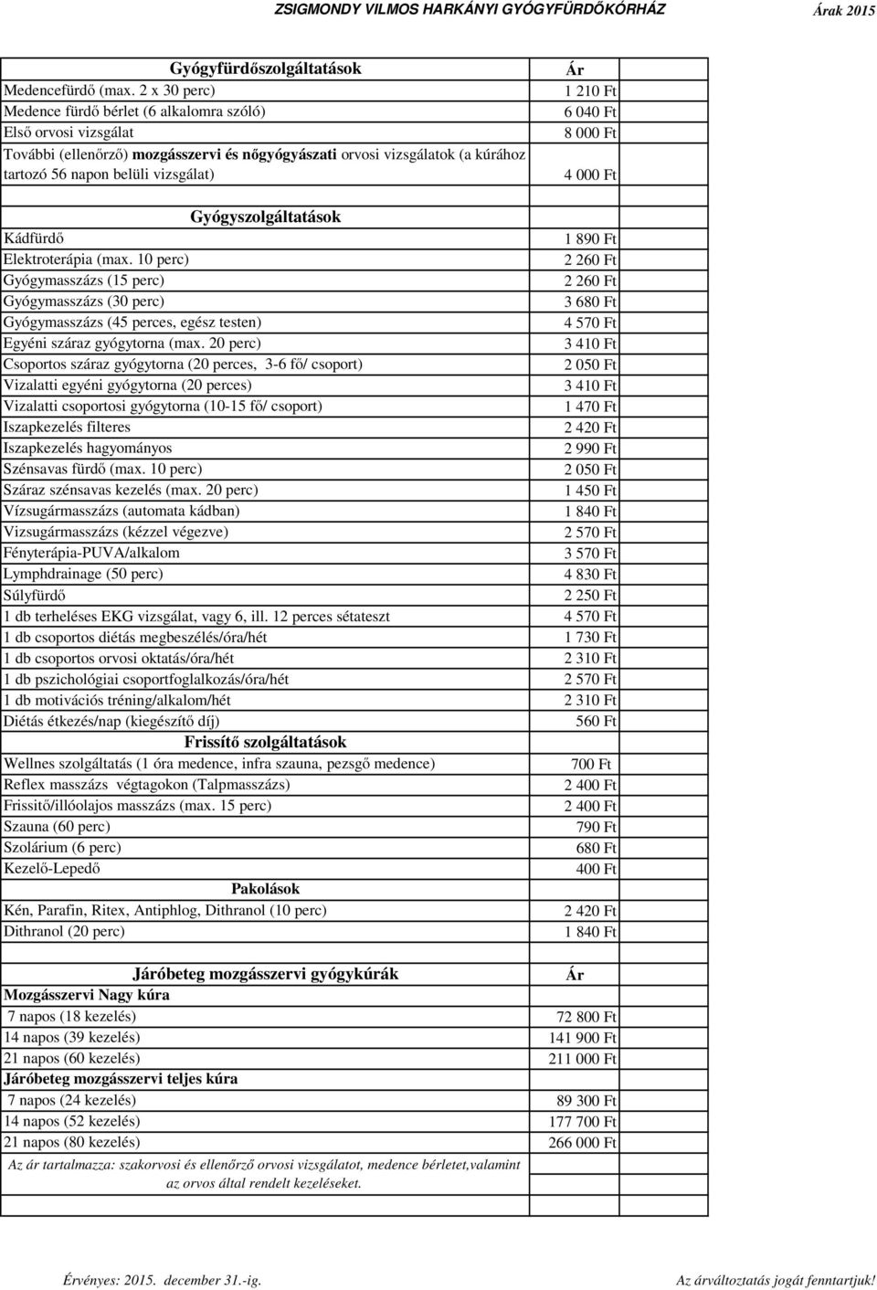 6 040 Ft 8 000 Ft 4 000 Ft Gyógyszolgáltatások Kádfürdő 1 890 Ft Elektroterápia (max.