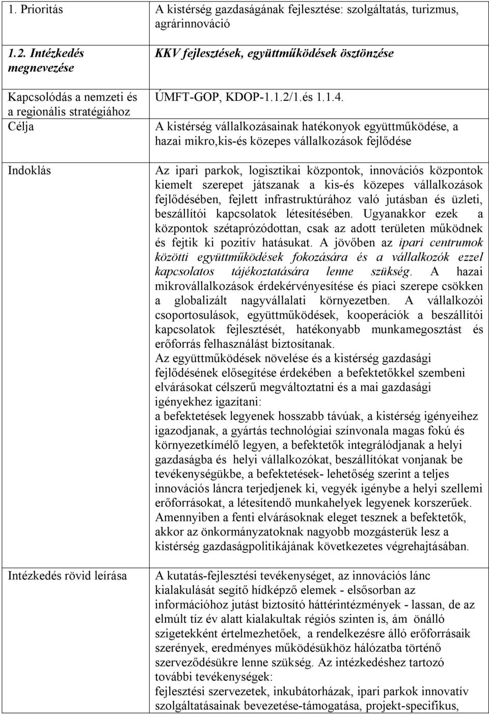 A kistérség vállalkozásainak hatékonyok együttműködése, a hazai mikro,kis-és közepes vállalkozások fejlődése Az ipari parkok, logisztikai központok, innovációs központok kiemelt szerepet játszanak a