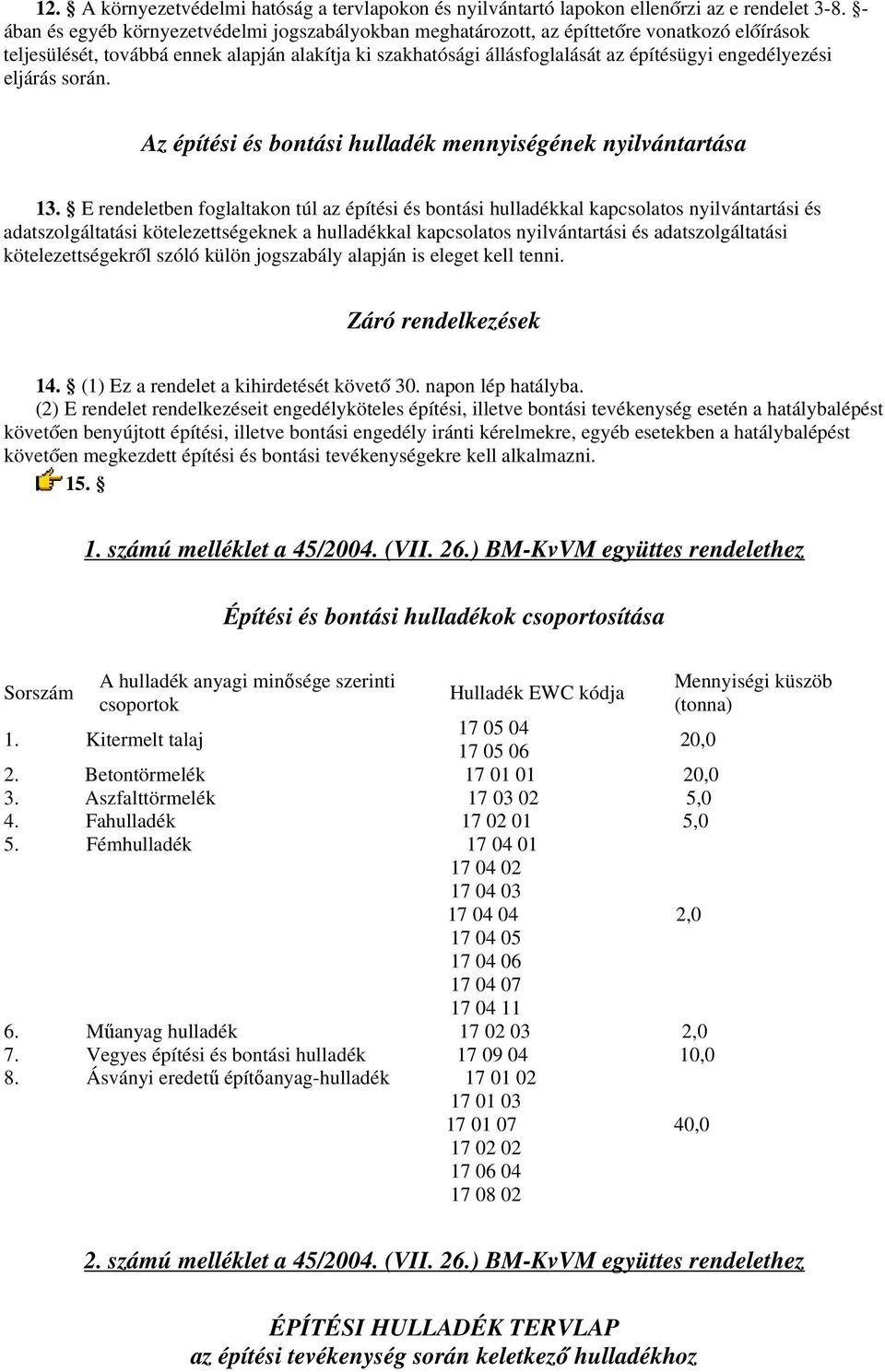 engedélyezési eljárás során. Az építési és bontási hulladék mennyiségének nyilvántartása 13.