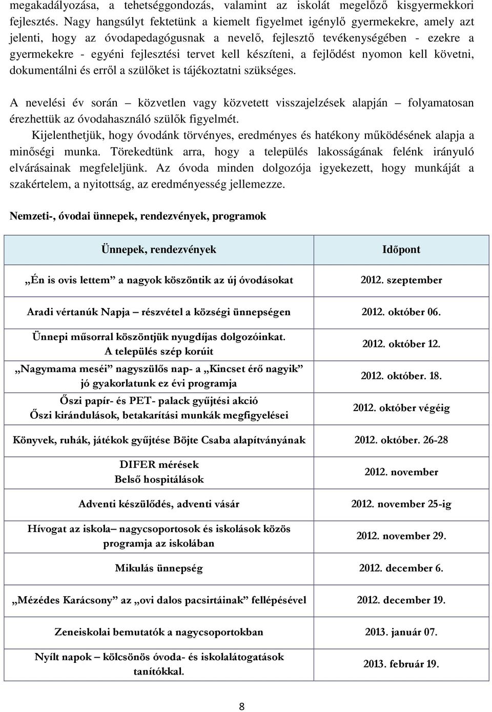 kell készíteni, a fejlődést nyomon kell követni, dokumentálni és erről a szülőket is tájékoztatni szükséges.