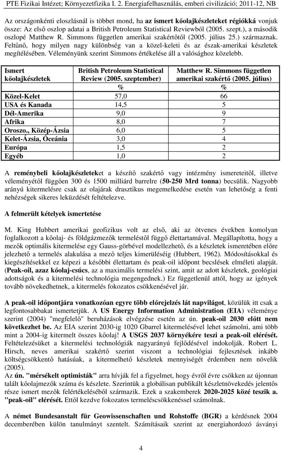 Feltűnő, hogy milyen nagy különbség van a közel-keleti és az észak-amerikai készletek megítélésében. Véleményünk szerint Simmons értékelése áll a valósághoz közelebb.