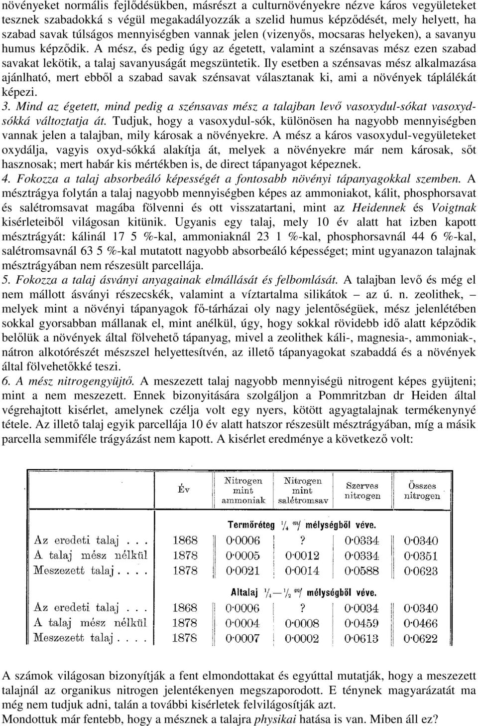 A mész, és pedig úgy az égetett, valamint a szénsavas mész ezen szabad savakat lekötik, a talaj savanyuságát megszüntetik.