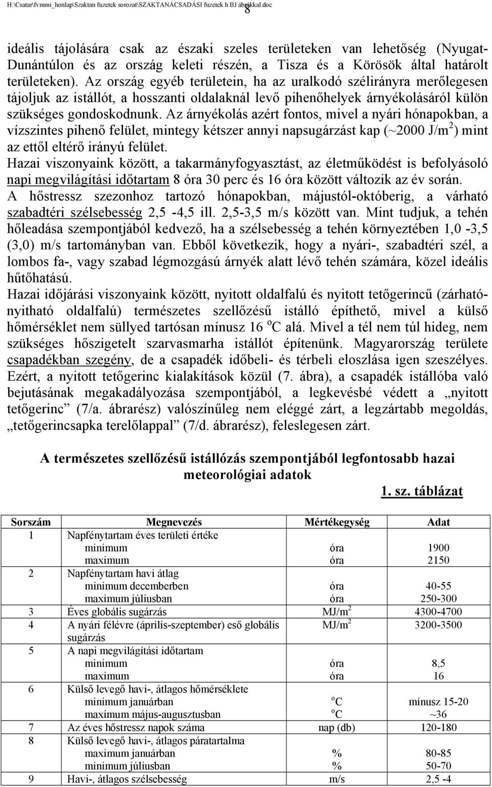 Az árnyékolás azért fontos, mivel a nyári hónapokban, a vízszintes pihenő felület, mintegy kétszer annyi napsugárzást kap (~2000 J/m 2 ) mint az ettől eltérő irányú felület.