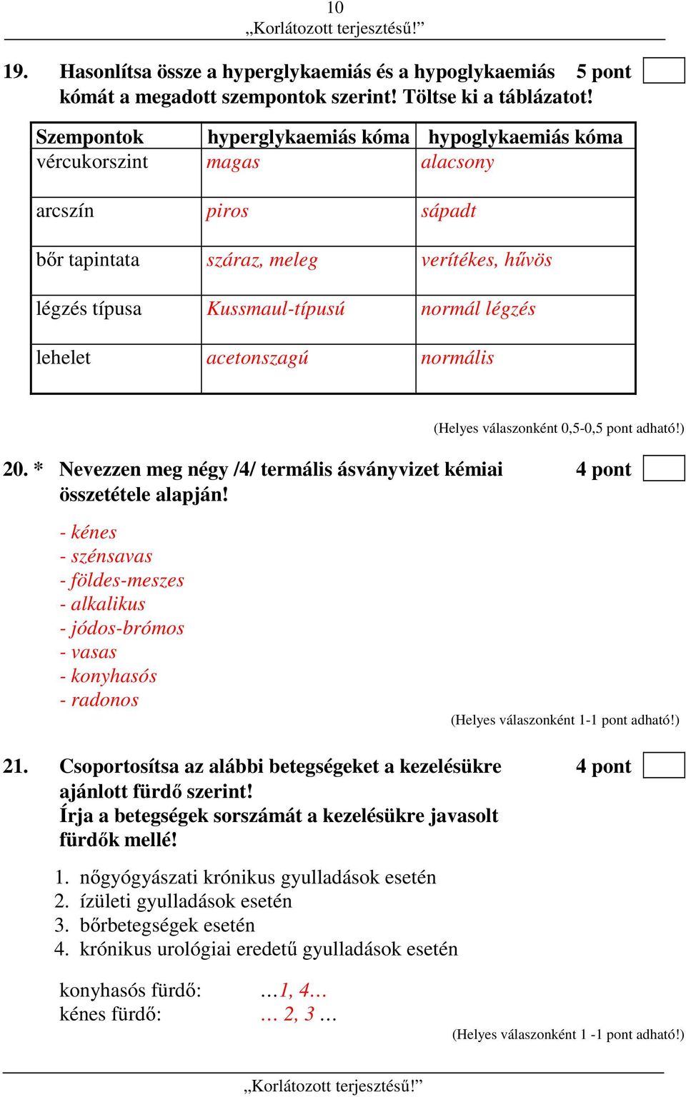 acetonszagú normális (Helyes válaszonként 0,5-0,5 pont adható!) 20. * Nevezzen meg négy /4/ termális ásványvizet kémiai 4 pont összetétele alapján!