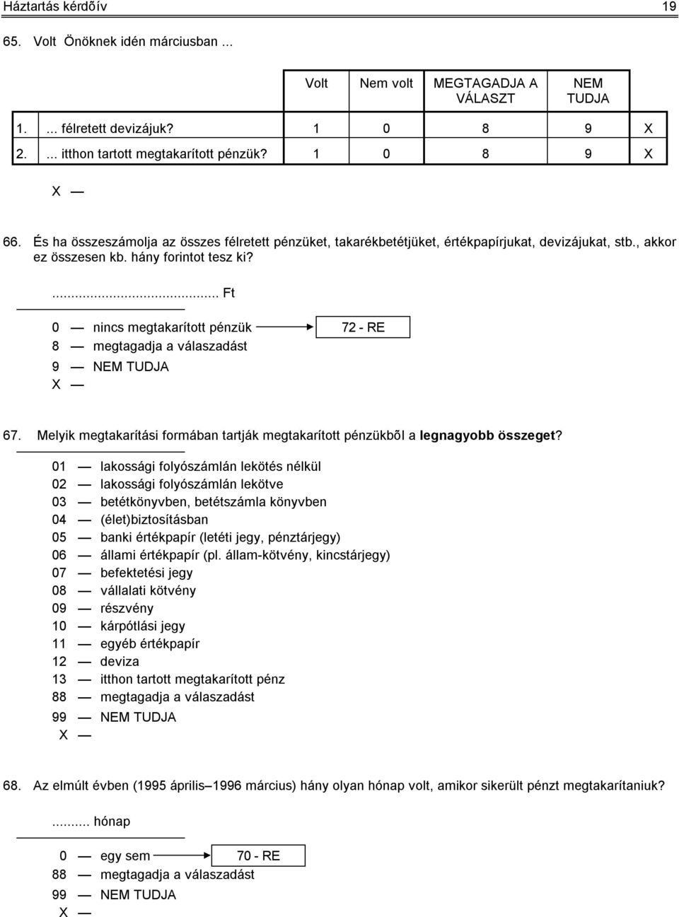 ... Ft 0 nincs megtakarított pénzük 72 - RE 8 megtagadja a válaszadást 67. Melyik megtakarítási formában tartják megtakarított pénzükbõl a legnagyobb összeget?