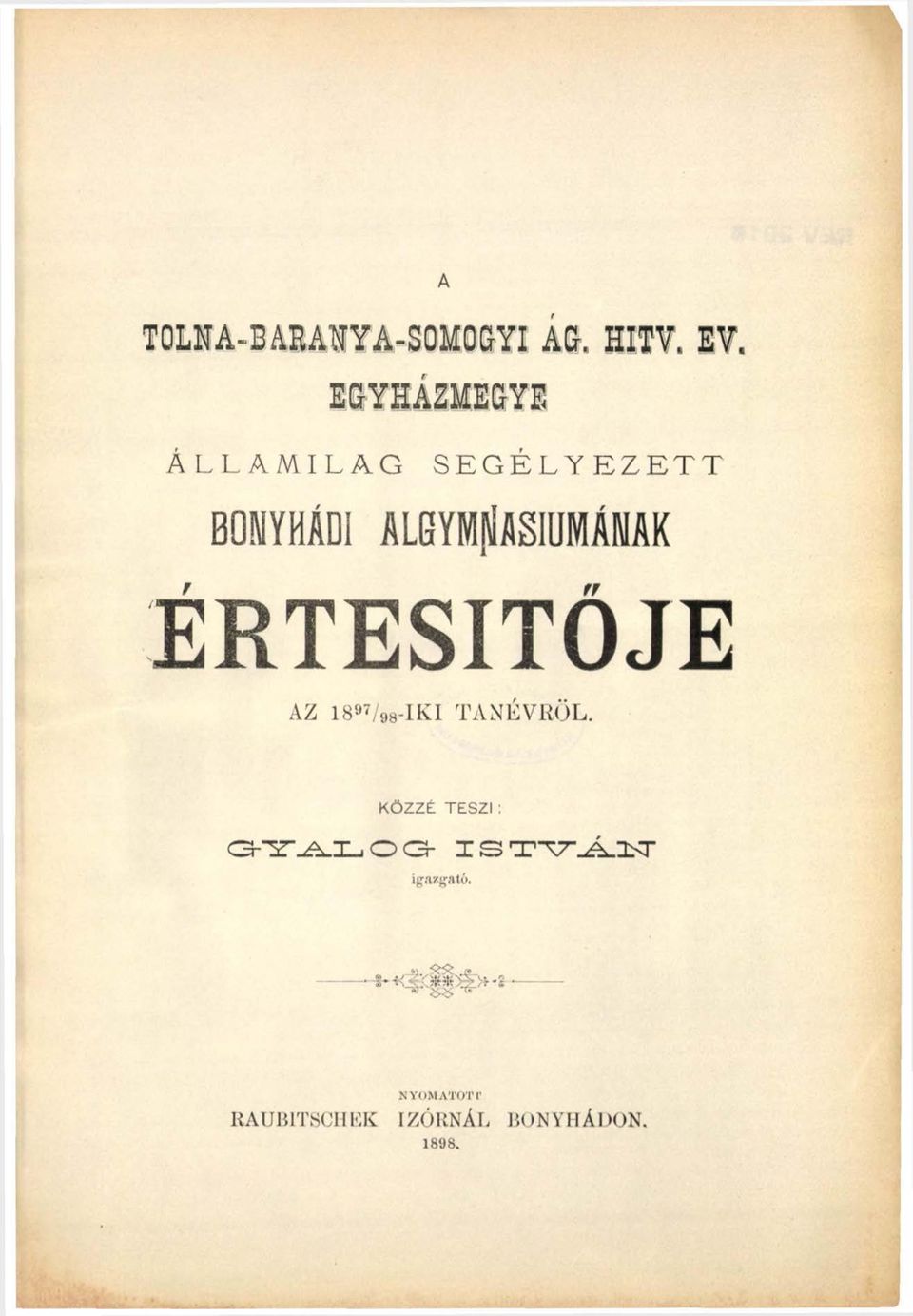 ÉRTESÍTŐJE AZ 18 7/»8-IKI TANÉVRŐL.