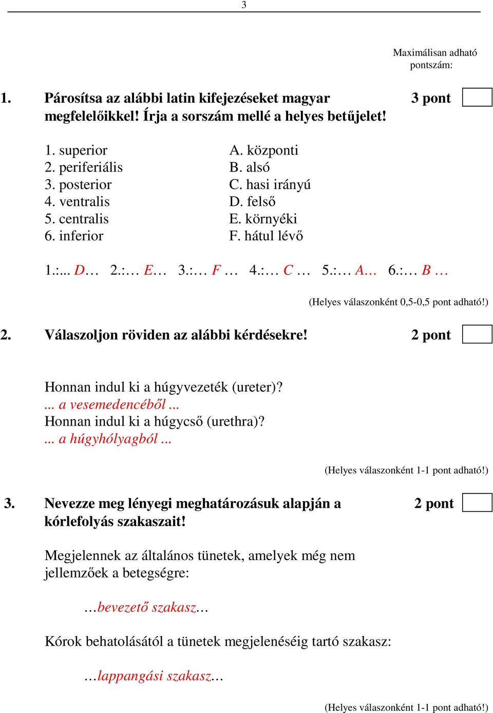 2 pont Honnan indul ki a húgyvezeték (ureter)?... a vesemedencéből... Honnan indul ki a húgycső (urethra)?... a húgyhólyagból... 3.