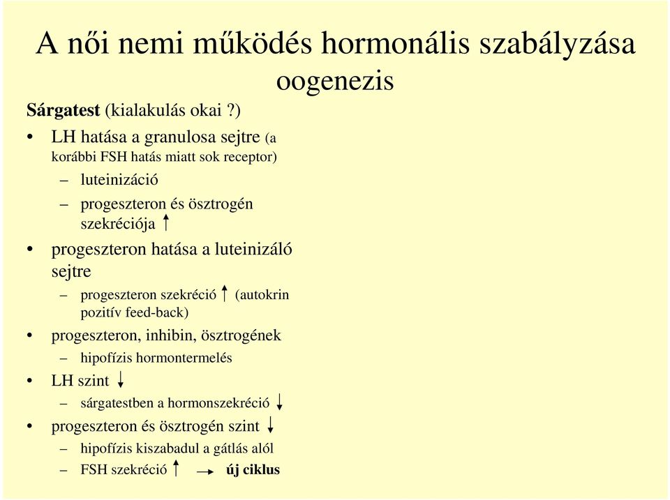 szekréciója progeszteron hatása a luteinizáló sejtre progeszteron szekréció (autokrin pozitív feedback)