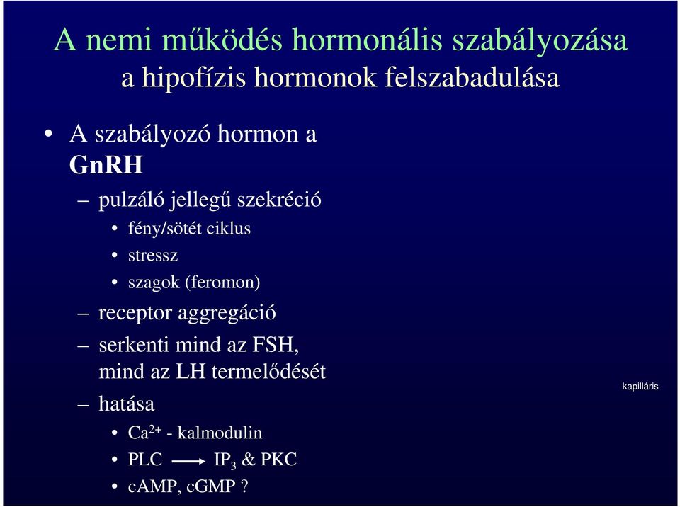 stressz szagok (feromon) receptor aggregáció serkenti mind az FSH, mind az