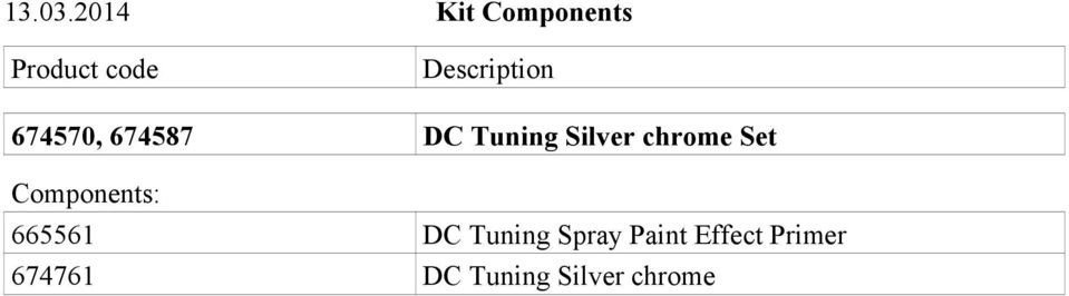 674570, 674587 DC Tuning Silver chrome Set