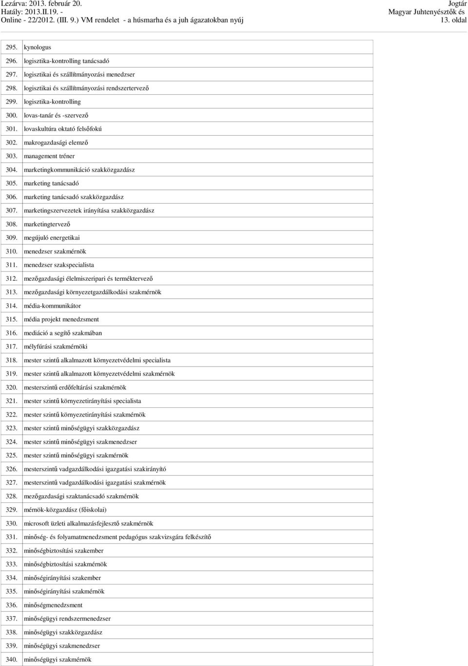 marketing tanácsadó szakközgazdász 307. marketingszervezetek irányítása szakközgazdász 308. marketingtervező 309. megújuló energetikai 310. menedzser szakmérnök 311. menedzser szakspecialista 312.