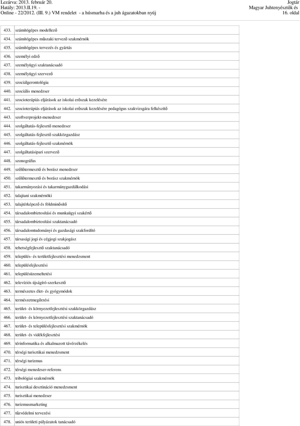 szocioterápiás eljárások az iskolai erőszak kezelésére pedagógus szakvizsgára felkészítő 443. szoftverprojekt-menedzser 444. szolgáltatás-fejlesztő menedzser 445.