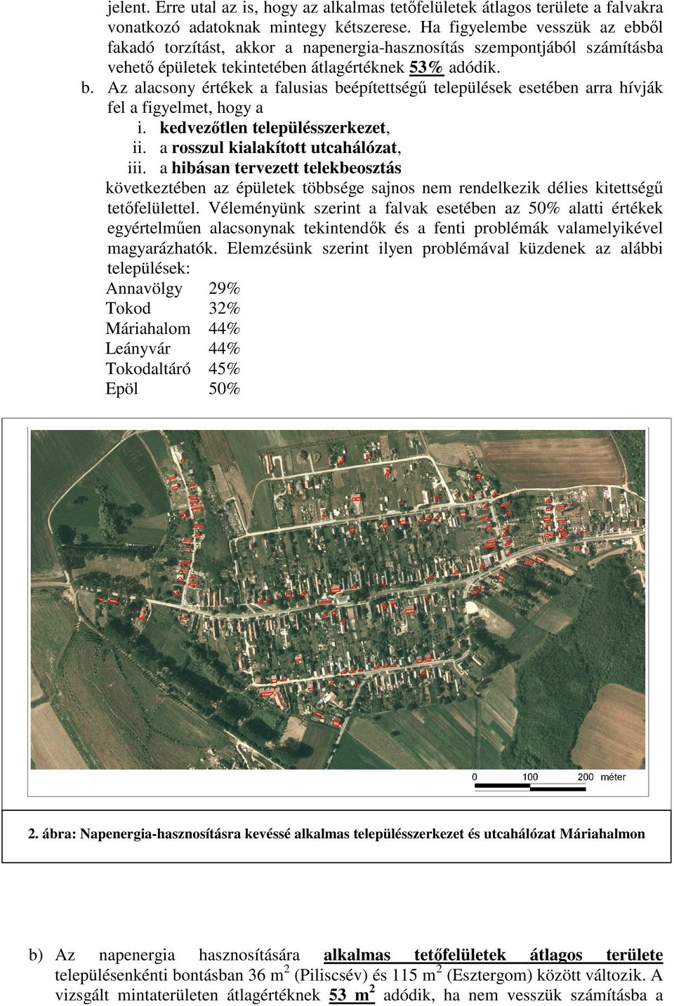 Az alacsony értékek a falusias beépítettségő települések esetében arra hívják fel a figyelmet, hogy a i. kedvezıtlen településszerkezet, ii. a rosszul kialakított utcahálózat, iii.