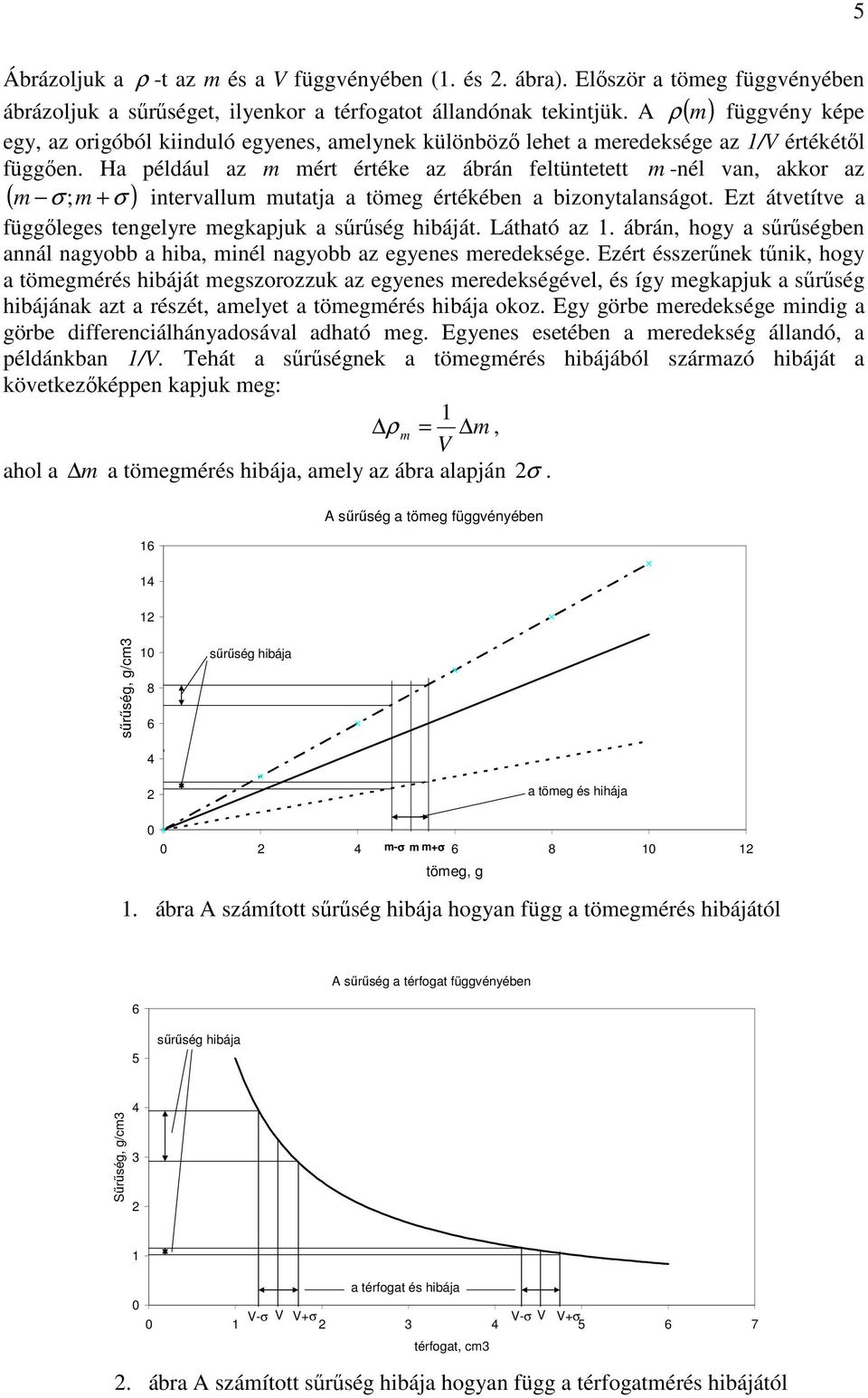 Ha például az m mért értéke az ábrá feltütetett m -él va, akkor az ( m σ ; m + σ ) tervallum mutatja a tömeg értékébe a bzoytalaságot. Ezt átvetítve a függıleges tegelyre megkapjuk a sőrőség hbáját.