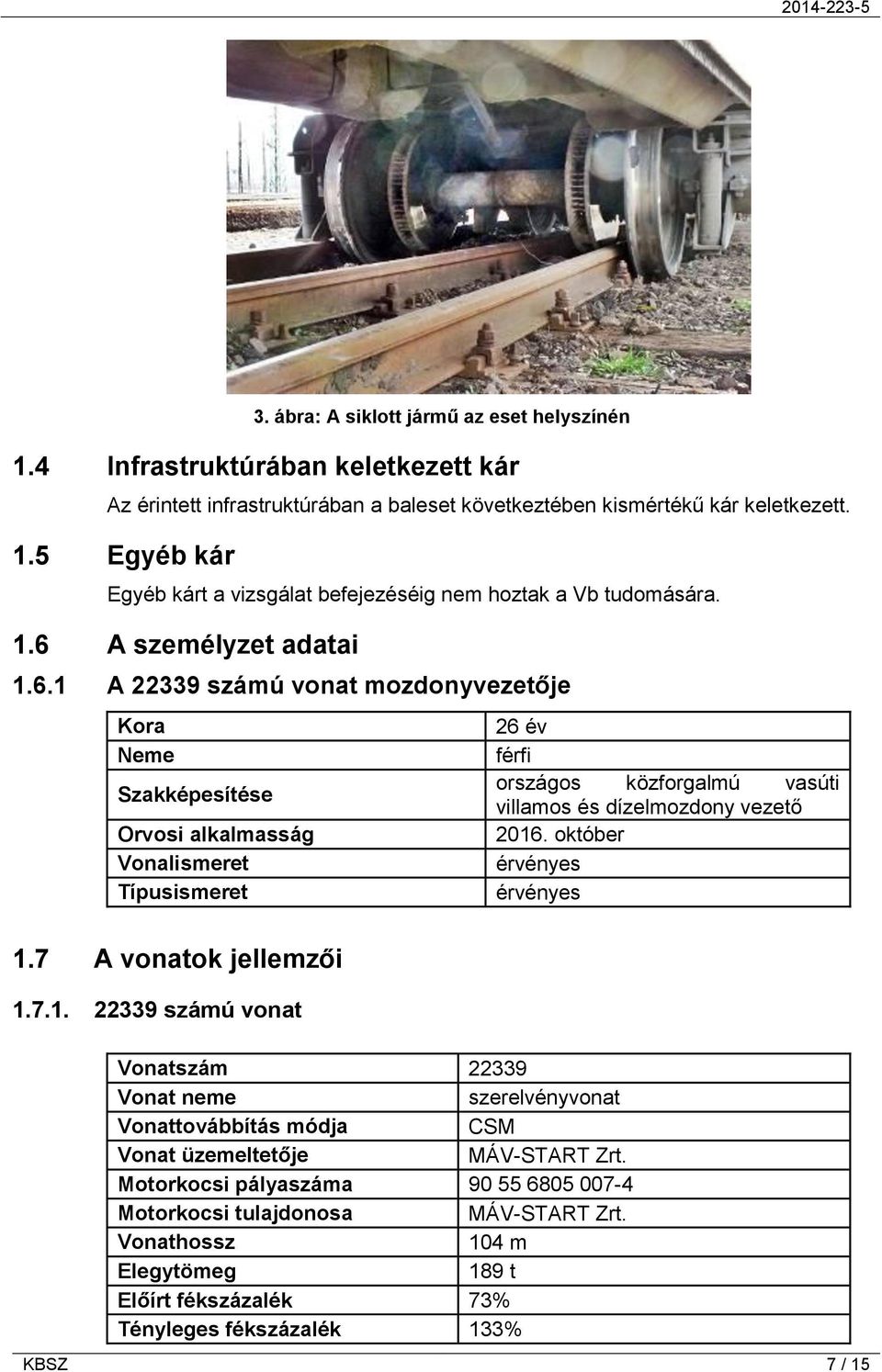 október Vonalismeret érvényes Típusismeret érvényes 1.7 A vonatok jellemzői 1.7.1. 22339 számú vonat Vonatszám 22339 Vonat neme szerelvényvonat Vonattovábbítás módja CSM Vonat üzemeltetője MÁV-START Zrt.