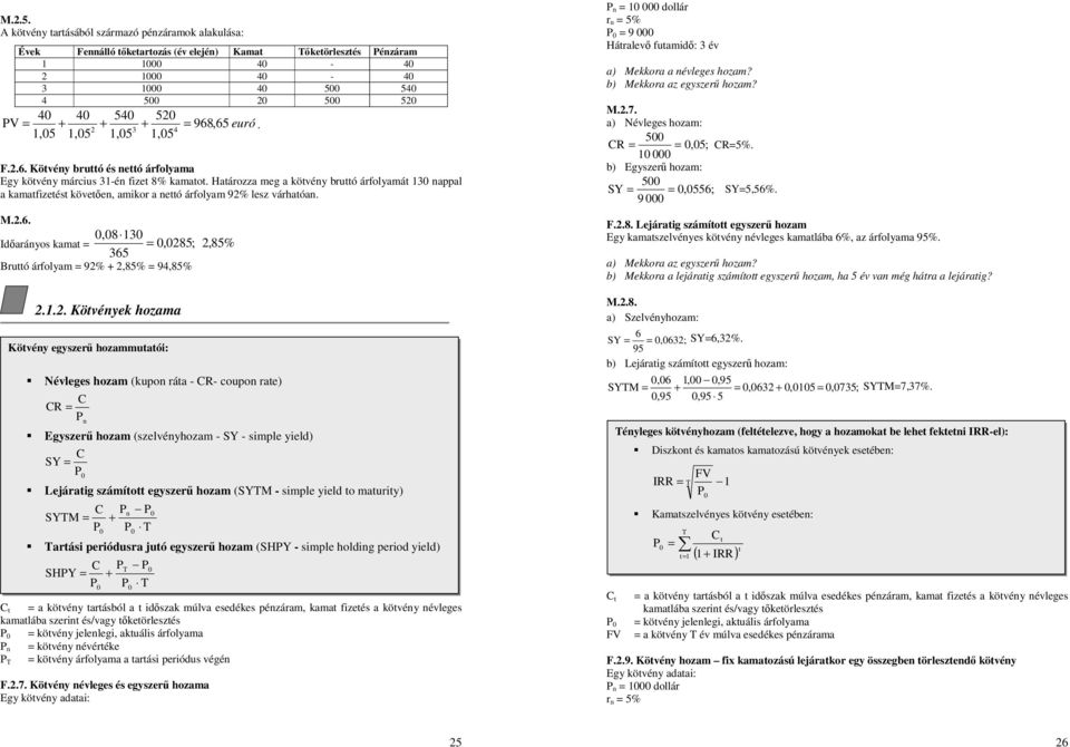 arásból a időszak múlva esedékes pénzáram, kama fizeés a kövény névleges kamalába szerin és/vagy őkeörleszés = kövény jelenlegi, akuális árfolyama n = kövény névéréke = kövény árfolyama a arási