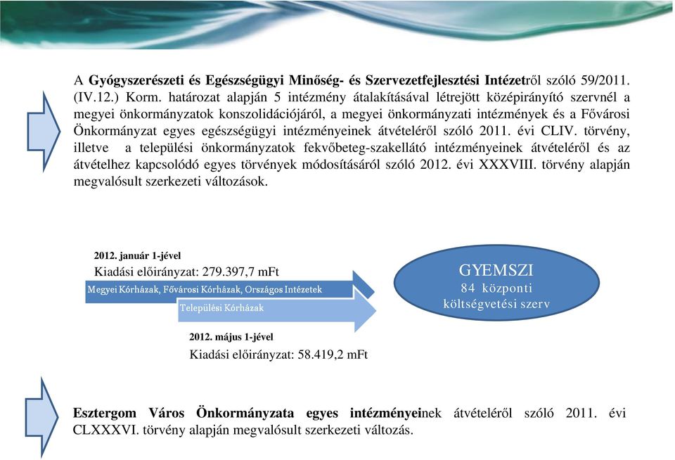 egészségügyi intézményeinek átvételéről szóló 2011. évi CLIV.