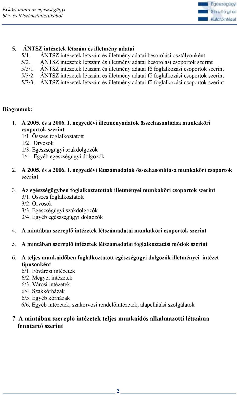 ÁNTSZ intézetek létszám és illetmény adatai f foglalkozási csoportok szerint 5/3/3. ÁNTSZ intézetek létszám és illetmény adatai f foglalkozási csoportok szerint Diagramok: 1. A 2005. és a 2006. I.