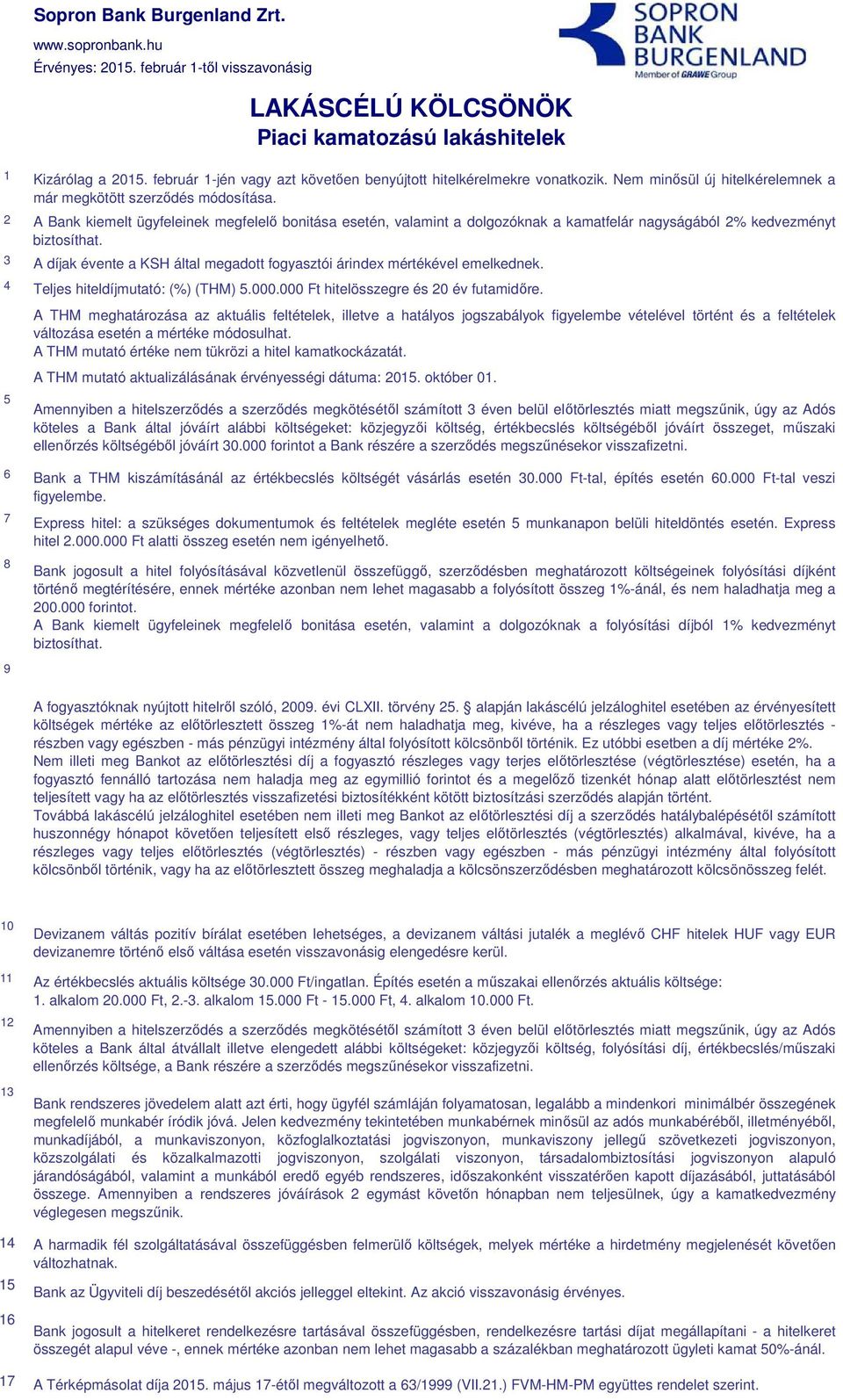 A díjak évente a KSH által megadott fogyasztói árindex mértékével emelkednek. mutató: (%) (THM) 5.000.000 Ft hitelösszegre és 20 év futamidőre.