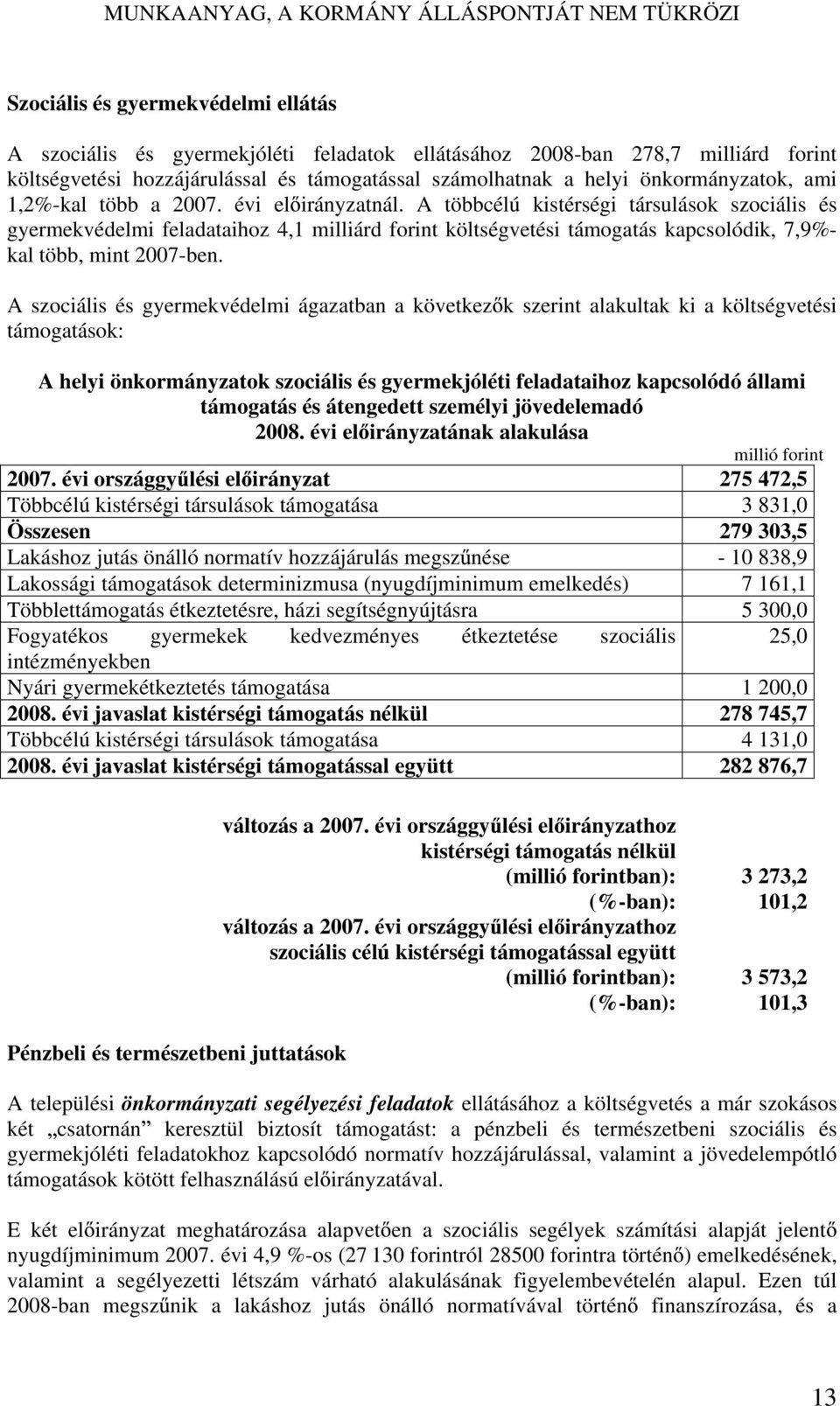 A többcélú kistérségi társulások szociális és gyermekvédelmi feladataihoz 4,1 milliárd forint költségvetési támogatás kapcsolódik, 7,9%- kal több, mint 2007-ben.