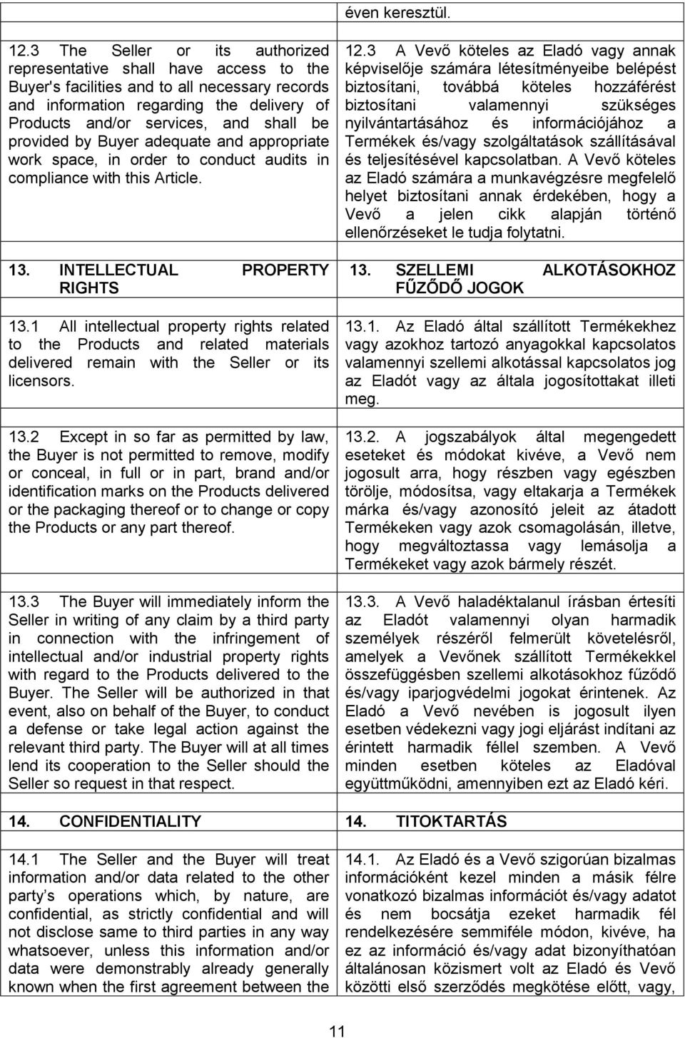 provided by Buyer adequate and appropriate work space, in order to conduct audits in compliance with this Article. 13. INTELLECTUAL PROPERTY RIGHTS 13.