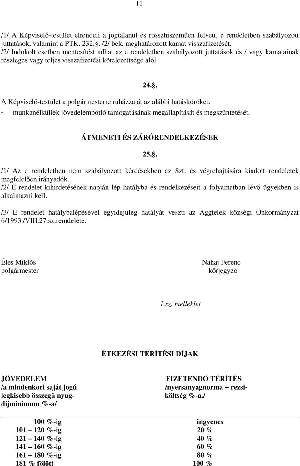 . A Képviselő-testület a polgármesterre ruházza át az alábbi hatásköröket: - munkanélküliek jövedelempótló támogatásának megállapítását és megszüntetését. ÁTMENETI ÉS ZÁRÓRENDELKEZÉSEK 25.