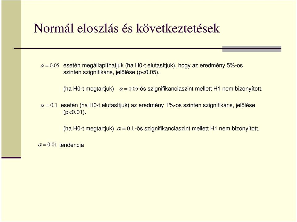 (p<0.05). (ha H0-t megtartjuk) α = 0.