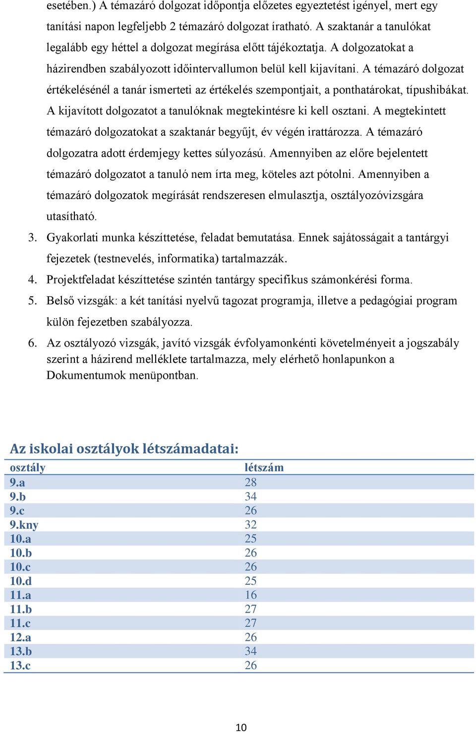 A témazáró dolgozat értékelésénél a ismerteti az értékelés szempontjait, a ponthatárokat, típushibákat. A kijavított dolgozatot a tanulóknak megtekintésre ki kell osztani.