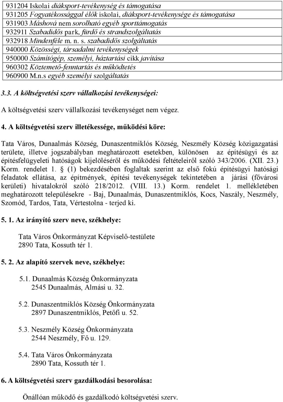 n.s egyéb személyi szolgáltatás 3.3. A költségvetési szerv vállalkozási tevékenységei: A költségvetési szerv vállalkozási tevékenységet nem végez. 4.