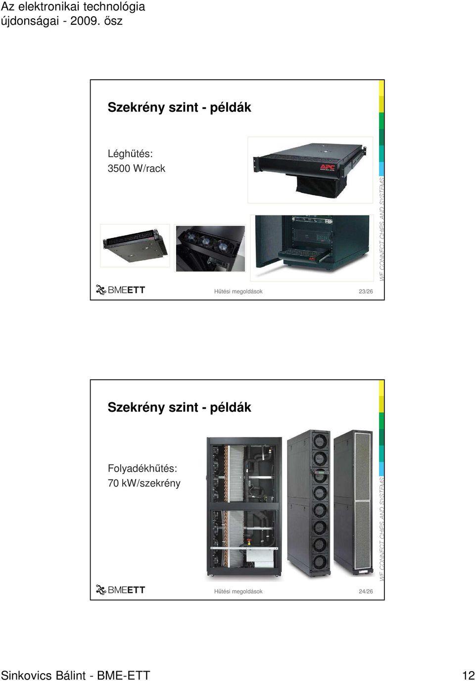 szint - példák Folyadékhőtés: 70 kw/szekrény