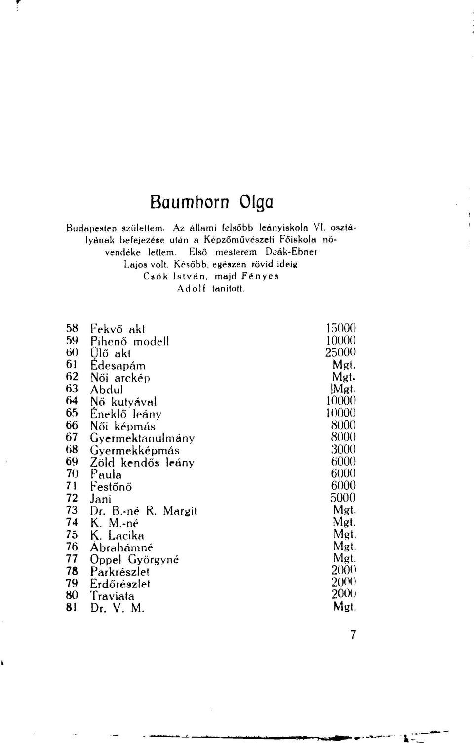 Később, egészen rövid ideig Csók István, majd Fényes Adolf tanított. 58 Fekvő aki ^ 59 Pihenő modell WWU 60 ülő akt 2?