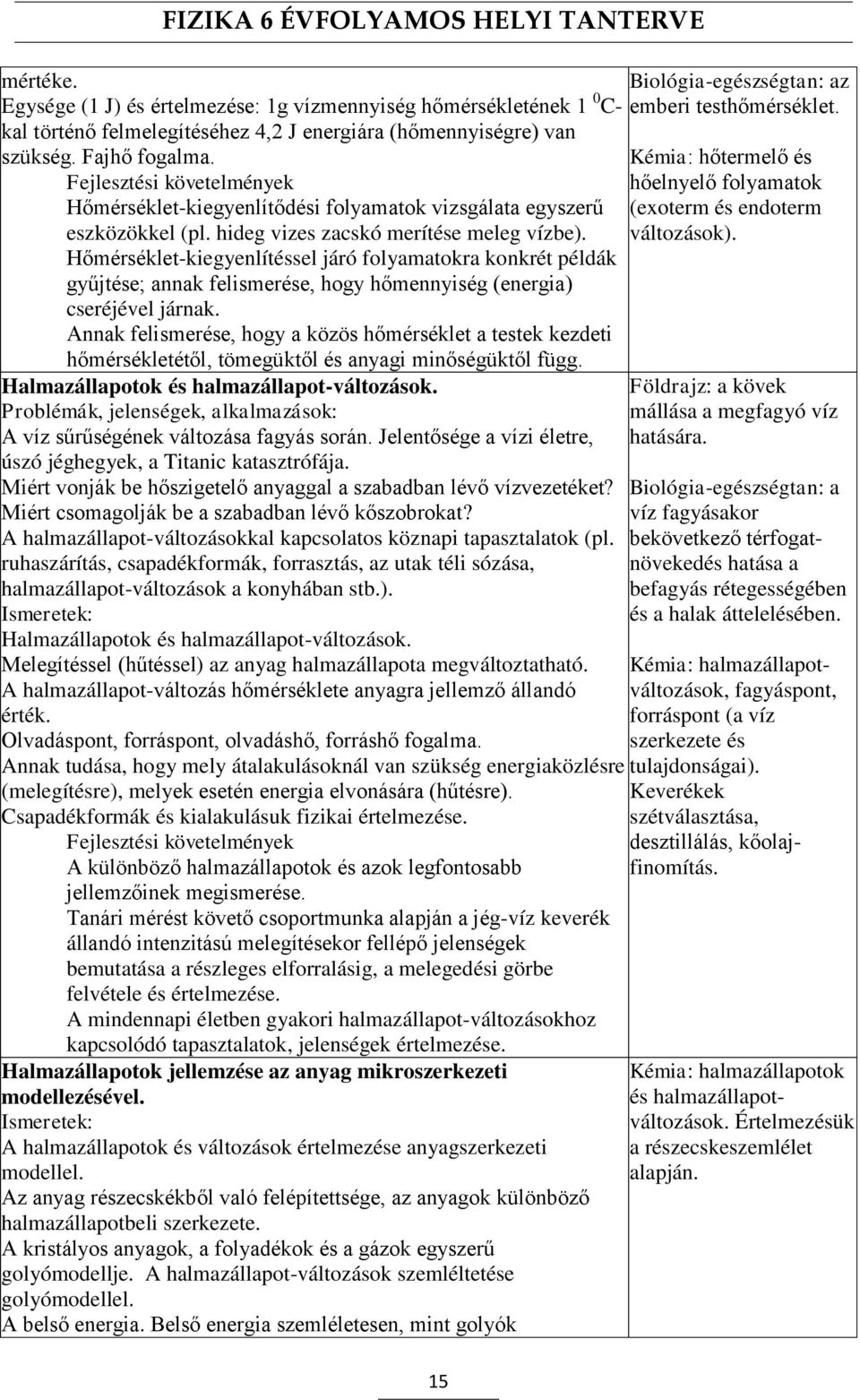 Hőmérséklet-kiegyenlítéssel járó folyamatokra konkrét példák gyűjtése; annak felismerése, hogy hőmennyiség (energia) cseréjével járnak.