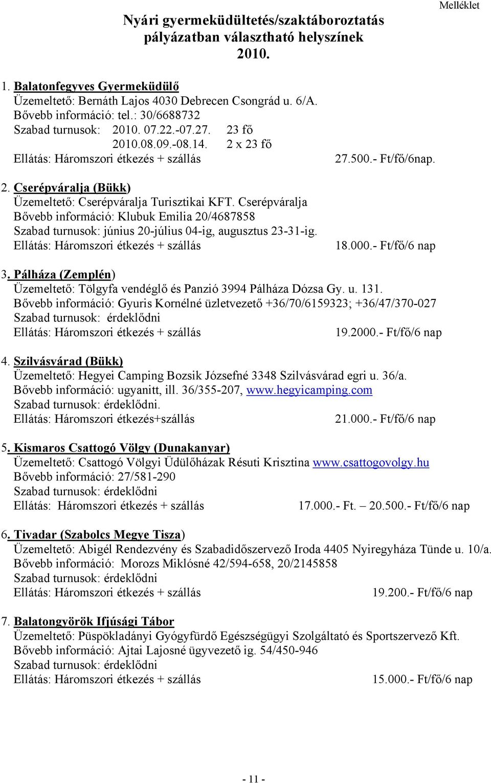 Cserépváralja (Bükk) Üzemeltető: Cserépváralja Turisztikai KFT. Cserépváralja Bővebb információ: Klubuk Emilia 20/4687858 Szabad turnusok: június 20-július 04-ig, augusztus 23-31-ig.